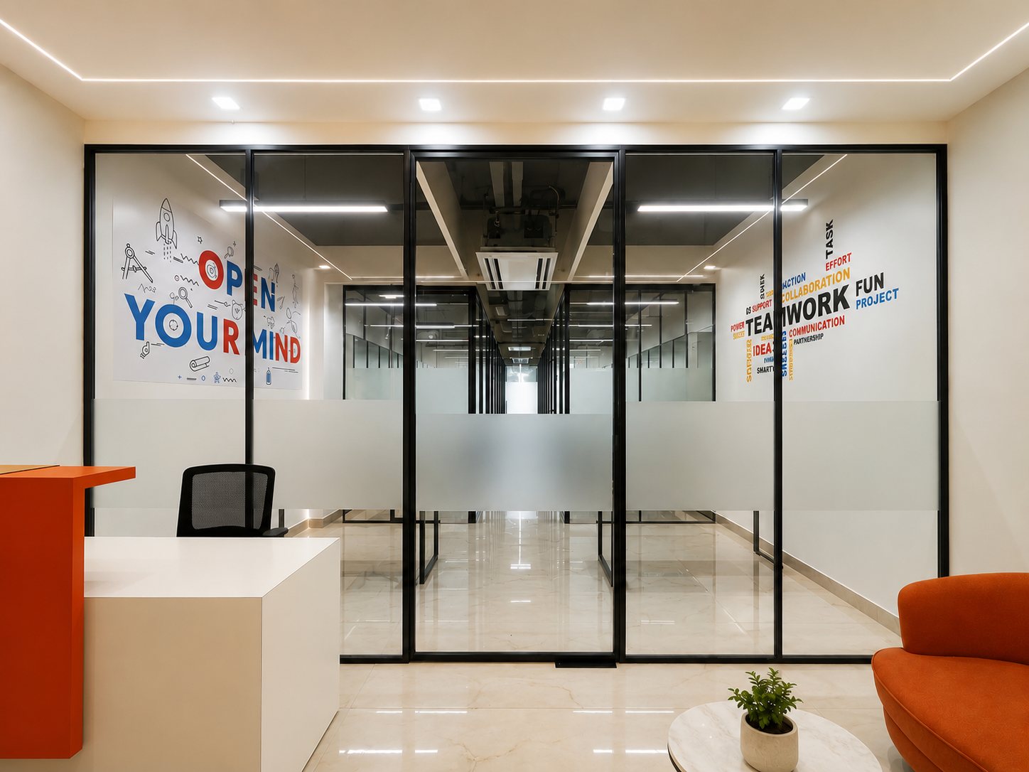 Deskspot reception desk with glass partitions